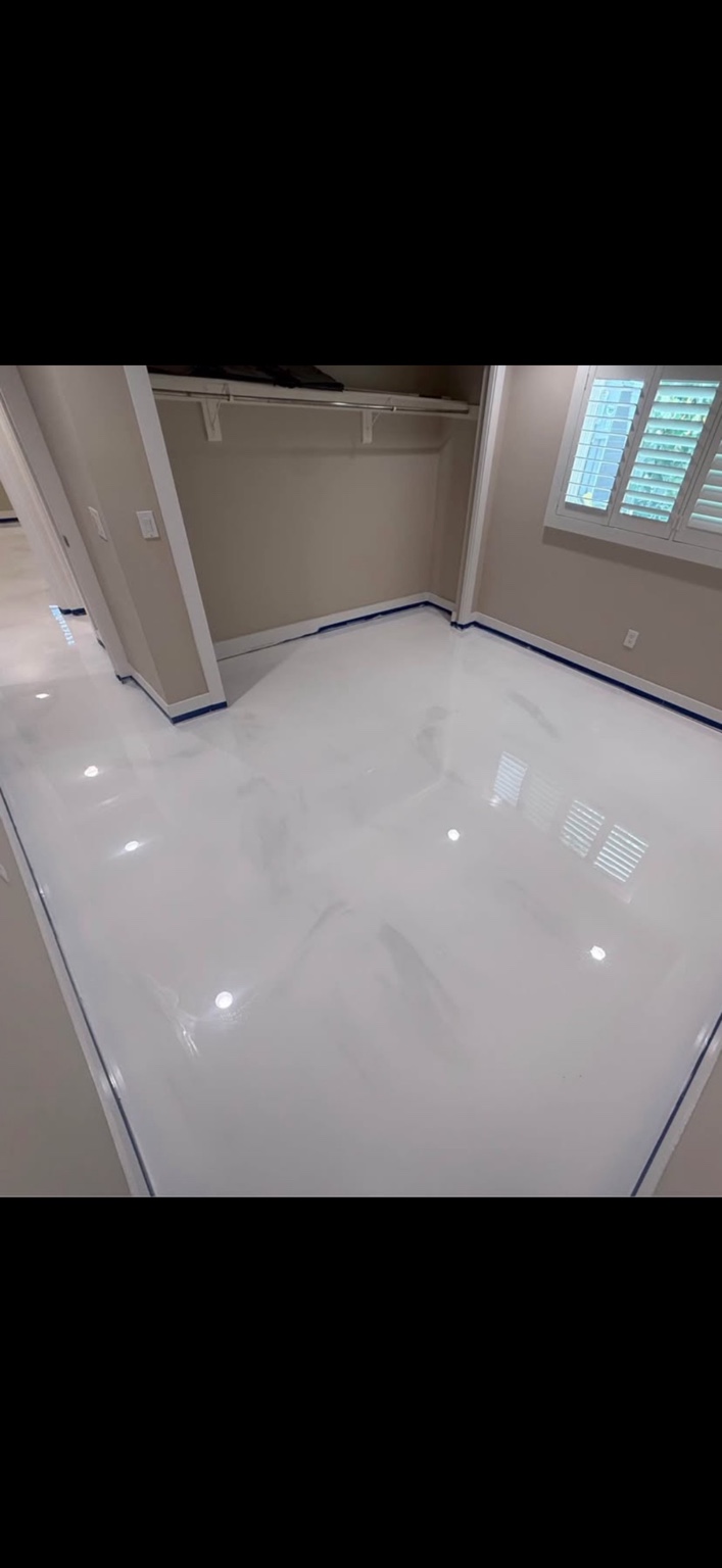 White metallic epoxy interior floor